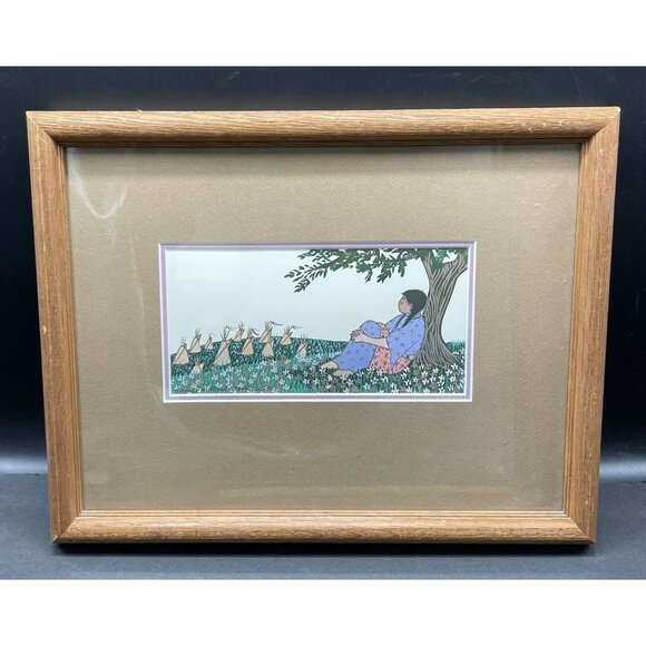 Vintage 1984 Virginia A. Stroud Signed Native American Artist Framed Print - Picture 1 of 7